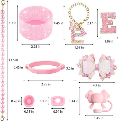 9PCS Pink for Stanley Cup Accessories Set Bling Initials Bow Charms for Stanley - Image 3