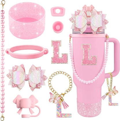 9PCS Pink for Stanley Cup Accessories Set Bling Initials Bow Charms for Stanley by Unknown