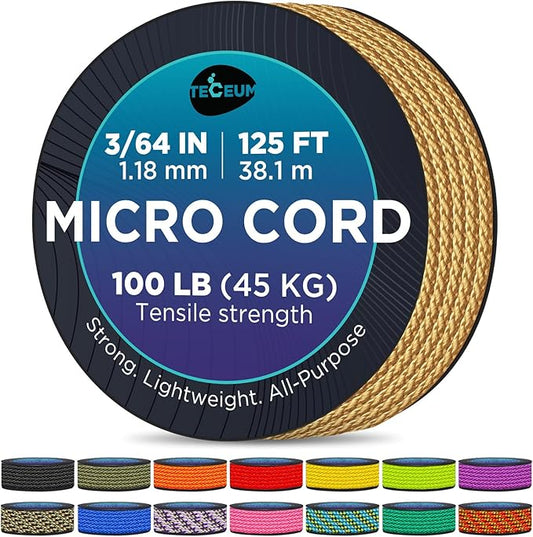 TECEUM Micro Paracord – 1.18 mm X 125 ft – Micro Utility Cord – Thin Braided by TECEUM