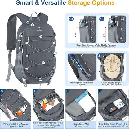 BECOJADDE Hiking Backpack 15L Small Backpack Packable Day pack Water Resistant - Image 3