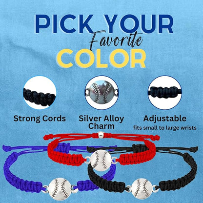 Sportybella - Baseball Bracelet, Baseball Jewelry, Adjustable Braided Baseball - Image 3