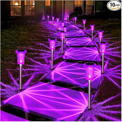 DenicMic Solar Lights Outdoor 10 Pack Waterproof Purple LED Stainless Steel by Denicmic