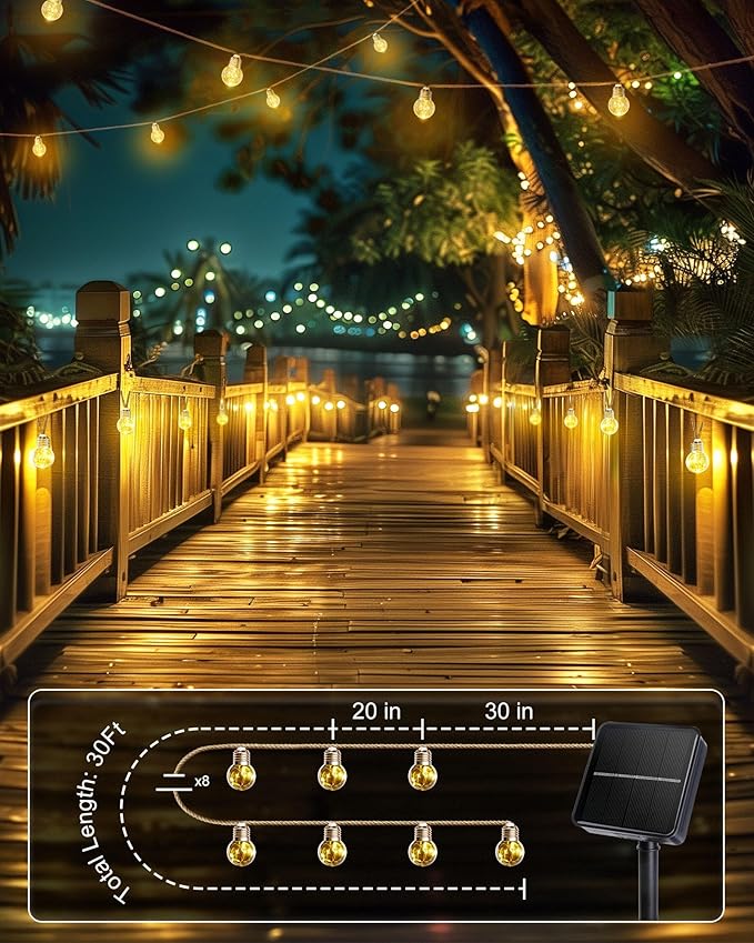 Brightown Solar String Lights Outdoor, 30Ft Vintage Hemp Rope Solar Patio Lights - Image 3