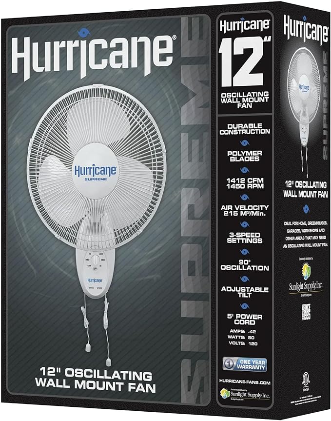 Hurricane Supreme 12” Portable Oscillating Wall Mount Fan, Space Saving - Image 7