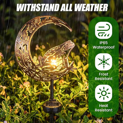 VIHOSE Solar Frog Outdoor Lights Waterproof Moon Garden Stake Lights Warm White - Image 3