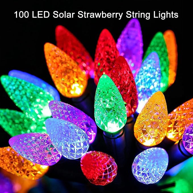 Solar String Strawberry Lights Outdoor 2 Pack 200 LED 80Ft Multi-Color - Image 5