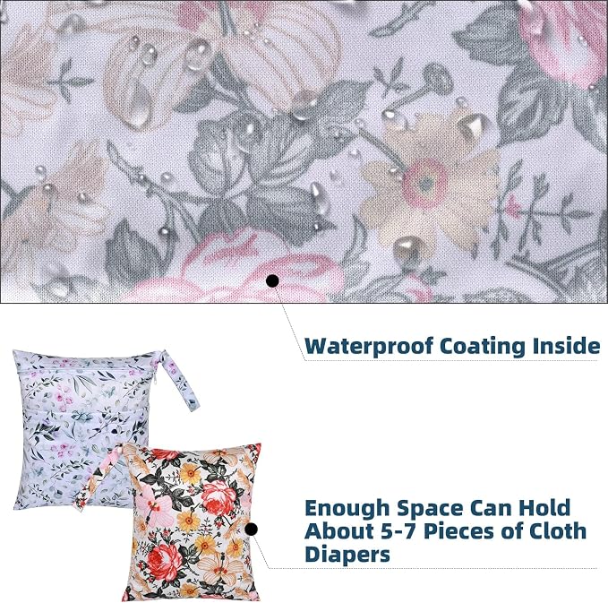 2 Pcs Wet Dry Bags for Baby Cloth Diapers, Washable Travel Bags, Gym Bag for - Image 5