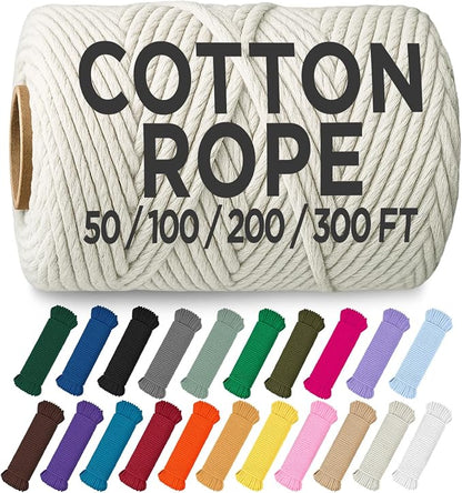 TECEUM Cotton Rope 3/16” – 300 FT – Strong All-Purpose Braided Rope – Natural by TECEUM