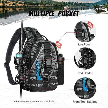 Piscifun Fishing Backpack with Rod Holder, Lightweight Sling Bag Storge Gear - Image 3