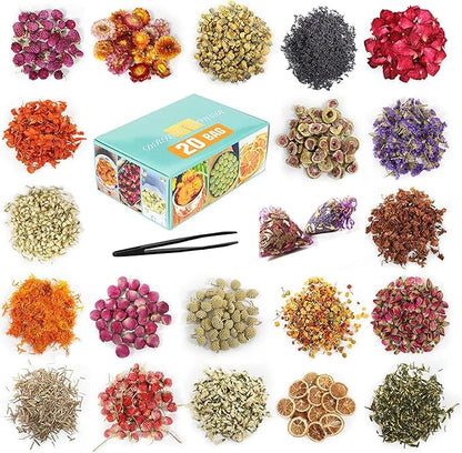 20 Bags Dried Flowers, 100% Natural Dried Flowers Herbs Kit by SACATR