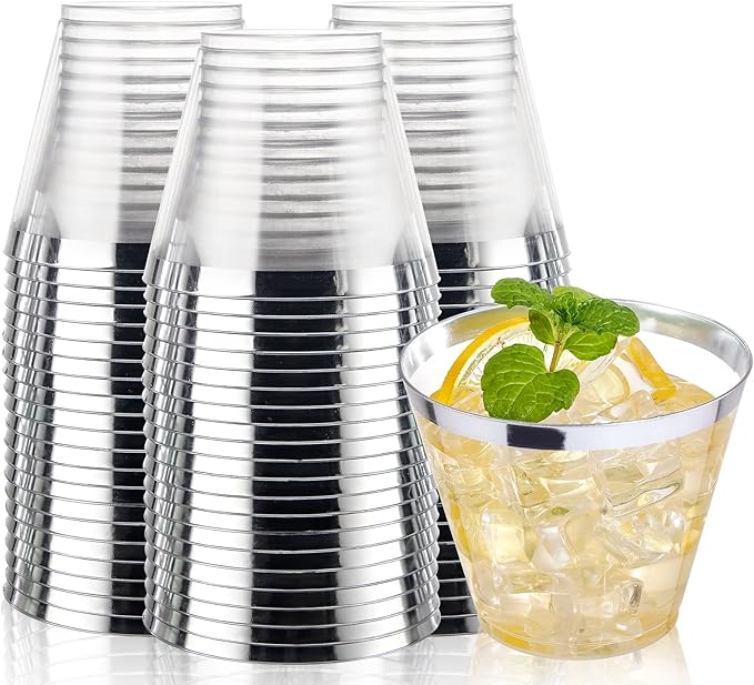 I00000 200pcs Silver Disposable Plastic Cups 9 oz Clear Plastic Cups Old by I00000