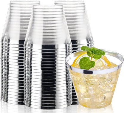 I00000 200pcs Silver Disposable Plastic Cups 9 oz Clear Plastic Cups Old by I00000