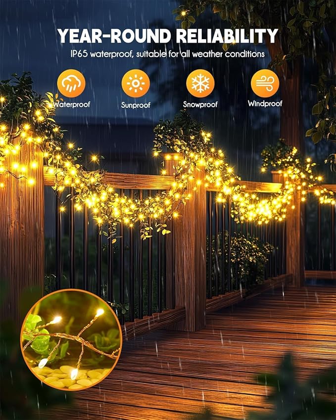 Brightown Solar String Lights for Outside, 2 Packs Total 39.2Ft 480 LED Solar - Image 2
