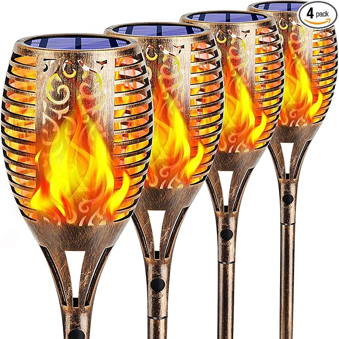 TomCare Solar Lights Outdoor 99 LED Higher & Larger Flickering Flame Solar by TomCare