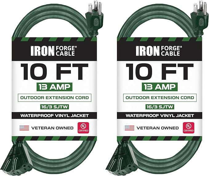 Iron Forge Cable 2 Pack 10ft Green Outdoor Extension Cord by IronForgeCable