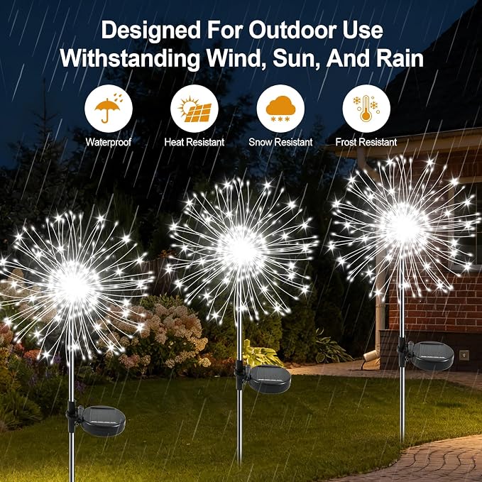 Solar Garden Lights Outdoor, 4 Pack 120 LED Twinkling Firework Lights Decorative - Image 3