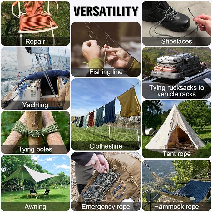 Reflective Paracord Rope 750 lb - 500ft 5/32" Parachute Cord 4MM 12-Strand para - Image 7