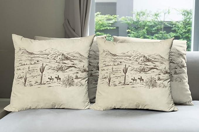 Ambesonne Western Decorative Throw Pillow Case Pack of 4, Wild West Landscape by Ambesonne