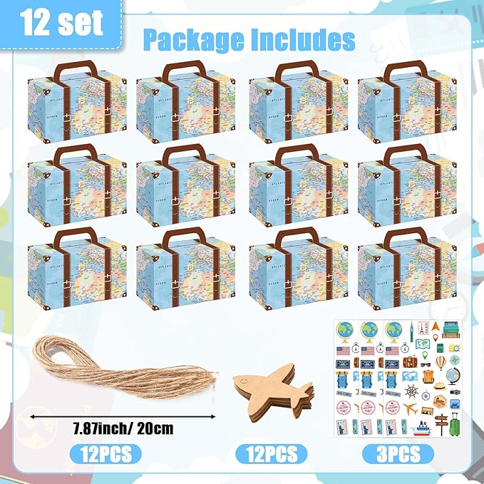 24Pcs Large Suitcase Party Favor Boxes Travel The Map Paper Treat Box - Image 2