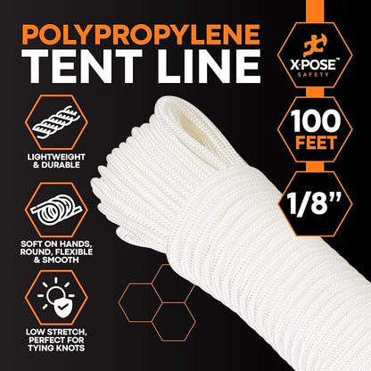Line Nylon Cord - 100 Ft White Reflective Guyline - Camping Rope - Image 3