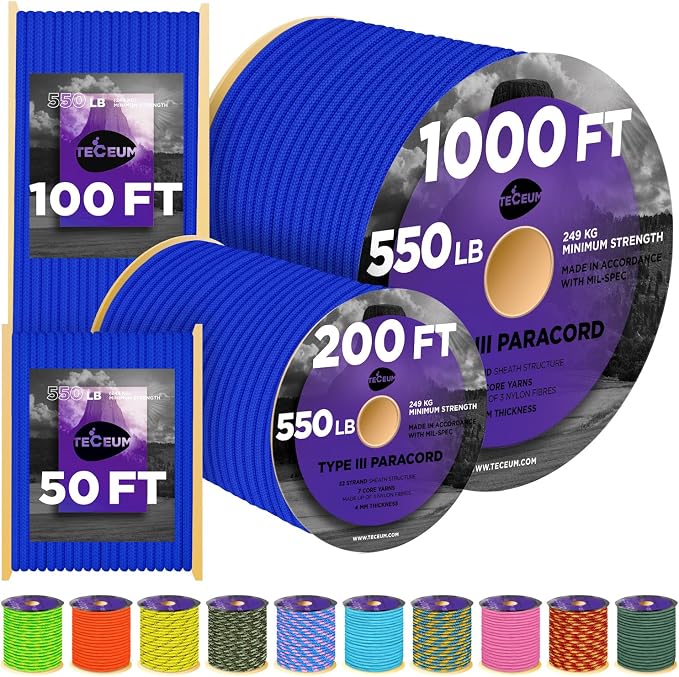 TECEUM 5/32" Paracord Rope 1000 – 1000ft / 200ft / 100ft / 50ft – Tactical by TECEUM