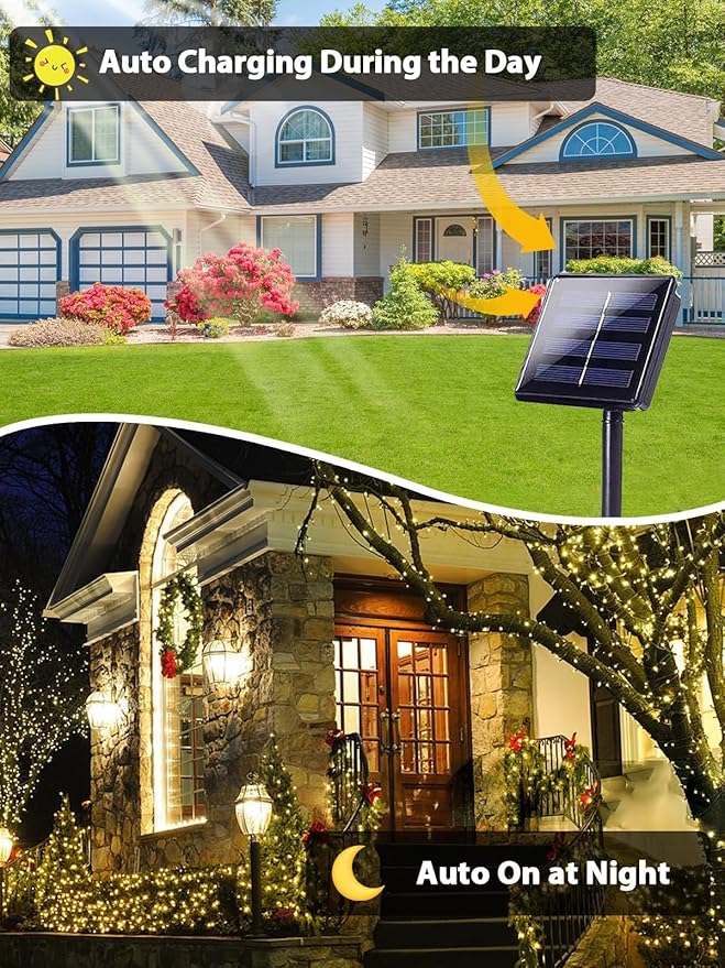 2 Pack Total 400 LED Solar Christmas Lights Outdoor, Solar String Lights - Image 2