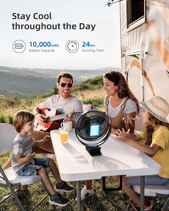 Koonie 10000mAh Clip on Fan Rechargeable, 8-Inch Battery Operated Desk Fan - Image 3