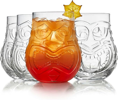 Libbey Tiki Split Glass Tumbler Set, Vintage-Style Quirky Drinking Glasses Set by Libbey
