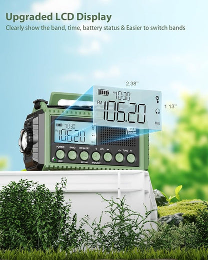 Emergency Weather Radio, Hand Crank 12000mAh Battery Powered Auto Alert NOAA - Image 3