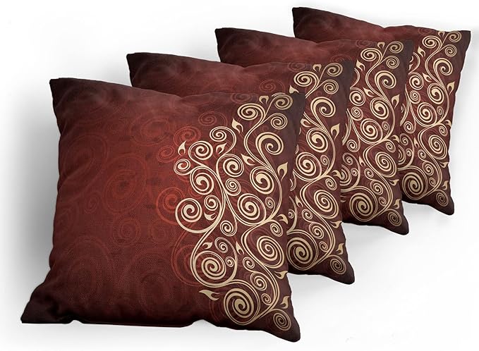 Ambesonne Burgundy Throw Pillow Cushion Case Pack of 4, Floral Swirls Ivy Image - Image 5