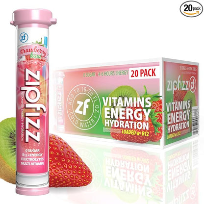 Zipfizz Daily Energy Drink Powder, Strawberry Kiwi, 20 Pack | 3-in-1 Sustained by Zipfizz