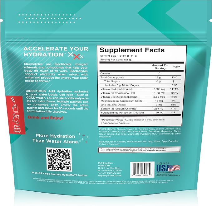 Electrolyte Powder Sugar-Free Hydration Packets Tropical Punch HydroMATE 16 - Image 4