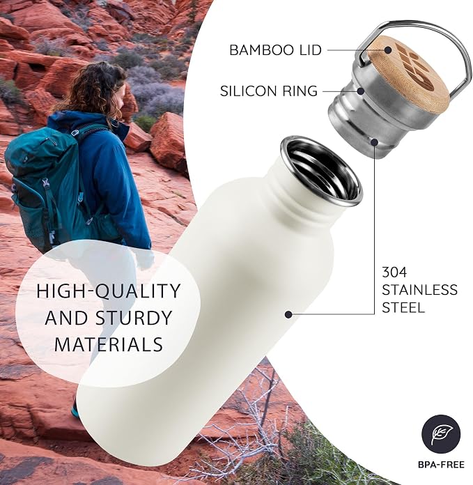 Bambaw Metal Water Bottle, Reusable Non-Insulated Sports Bottle, 1 Litre - Image 2