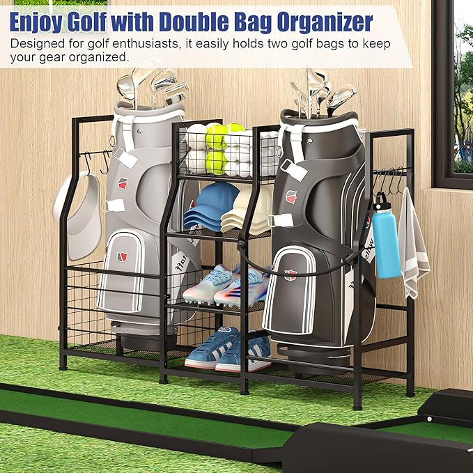 Sonyabecca Garage Sports Equipment Organizer 2 Golf Bag Stand Golf Storage - Image 4