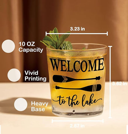 Nogrit Lake House Decor Whiskey Glasses 10 Oz, Welcome To The Lake, Beach Wine - Image 3