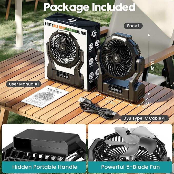 XZK Camping Fan, 20000mAh Rechargeable Battery Powered Fan - Image 6