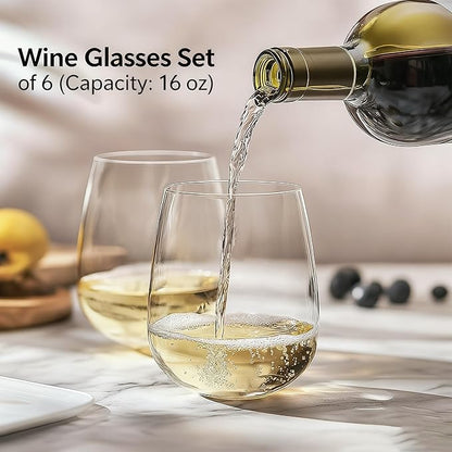 6 Pack Unbreakable Tritan Plastic Wine Glasses, 16 oz Reusable Stemless Wine - Image 4