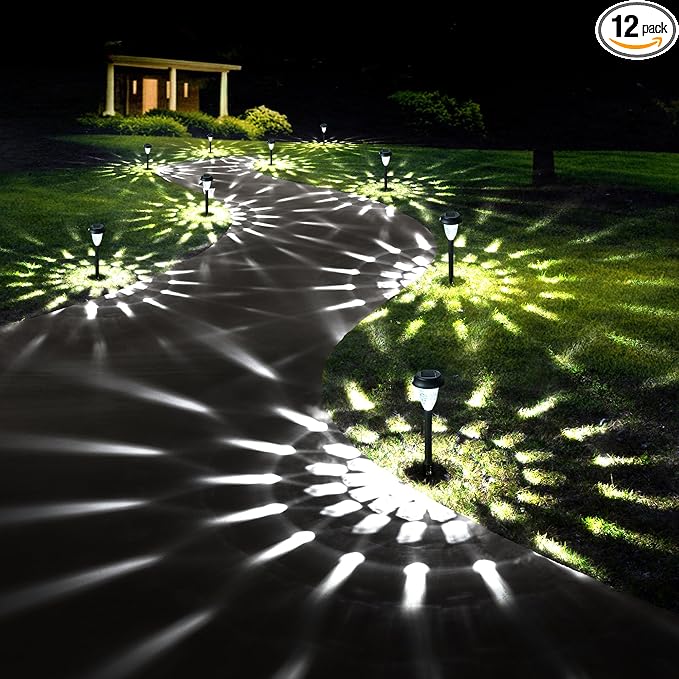 GIGALUMI 12 Pack Solar Lights Outdoor Waterproof, Cool White Pathway Lights by GIGALUMI