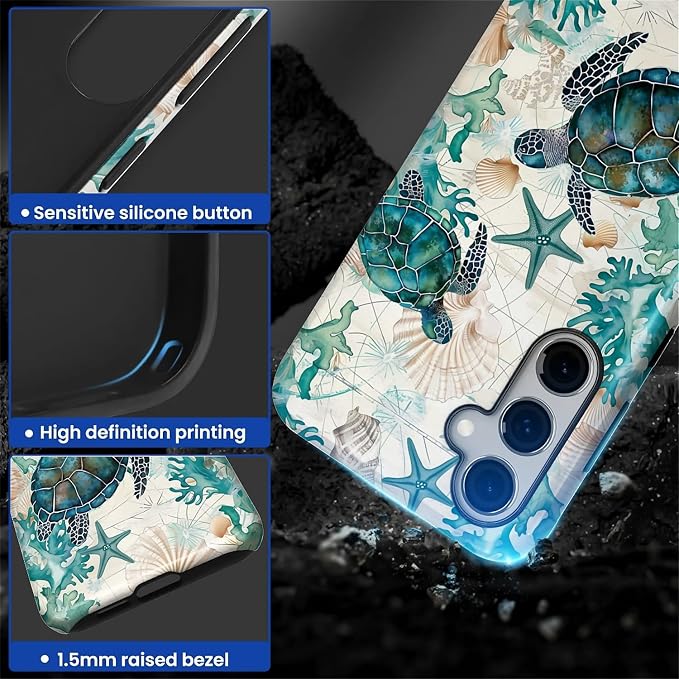 for Samsung Galaxy S24 FE Case, HL2 Ocean Sea Turtle Nautical Map Hybrid 2 - Image 3