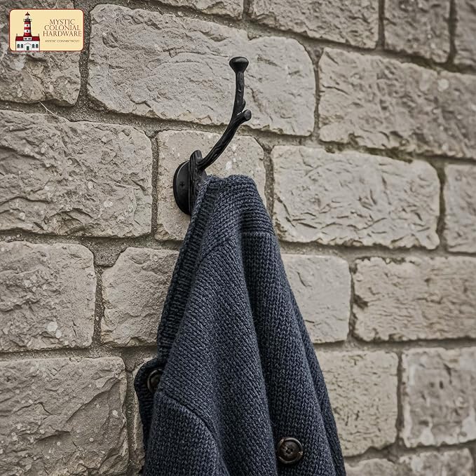 Mystic Colonial Rustic Cast Iron Wall Hooks, Heavy Duty Retro Utility Hooks - Image 4