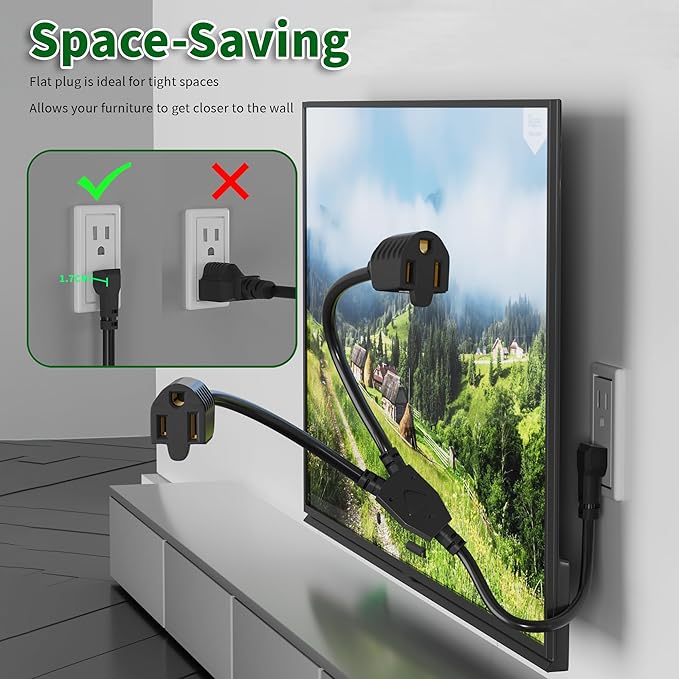 Elecan 3-Prong Y Splitter Power Extension Cord 2 FT/2 Pack, 90-Degree Angled - Image 4