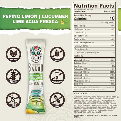 Salud 2-in-1 Hydration Packets + Immunity Electrolytes Powder, Cucumber Lime - Image 3