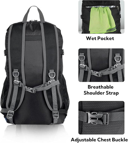 WATERFLY Lightweight Packable Hiking Backpack: 30L Foldable Travel Daypack - Image 5