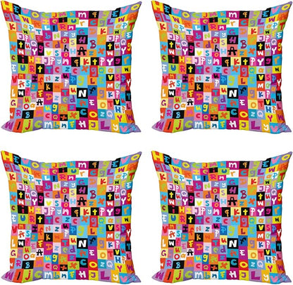 Ambesonne Abstract Throw Pillow Cushion Case Pack of 4, Colored Alphabet by Ambesonne