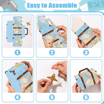 12Pcs Large Suitcase Party Favor Boxes Travel The Map Paper Treat Box - Image 4