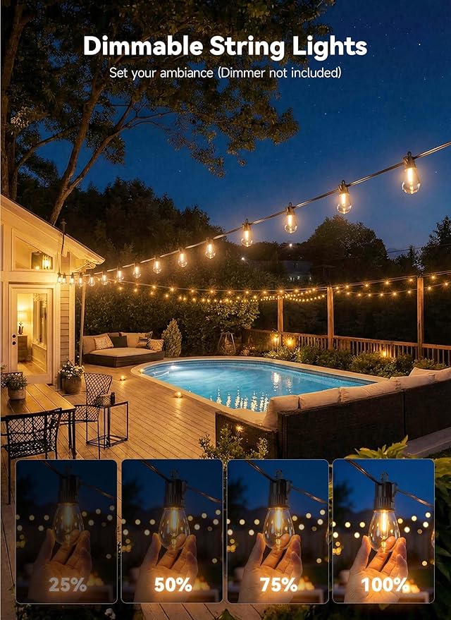 Minetom 53FT Outdoor String LED Patio Lights Waterproof, 24 Shatterproof S14 - Image 5