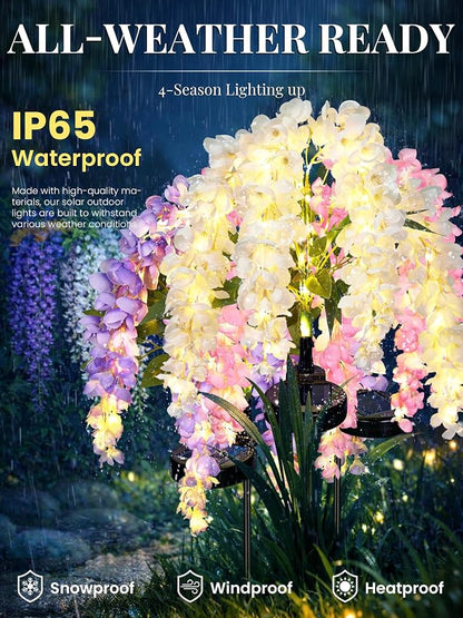 GIGALUMI Solar Lights Outdoor for Garden Decor, 3 Pack Solar Flower Lights - Image 3