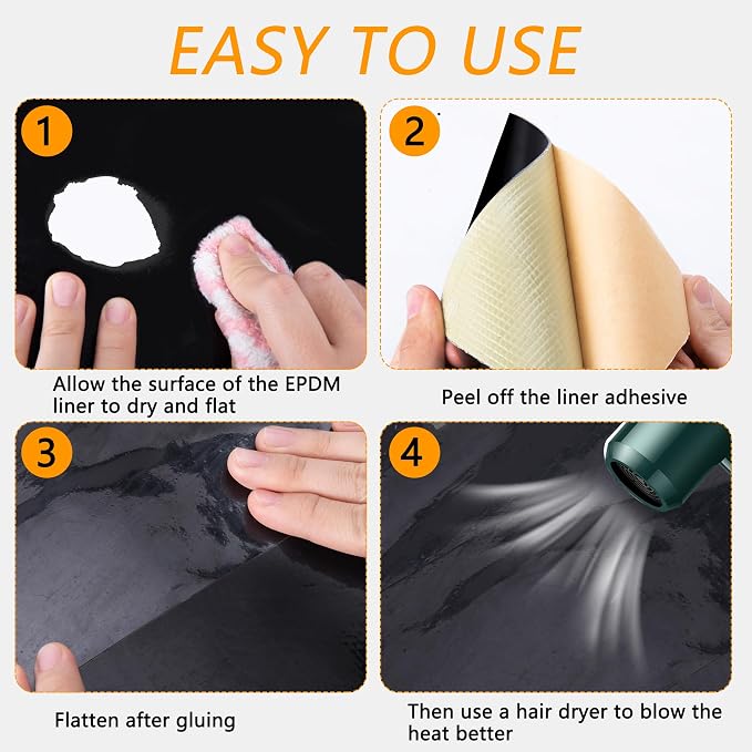 Adnee 2 Pcs Pond Liner Repair Patch-8 x 8 Inches Self-Adhesive EPDM Liner - Image 5