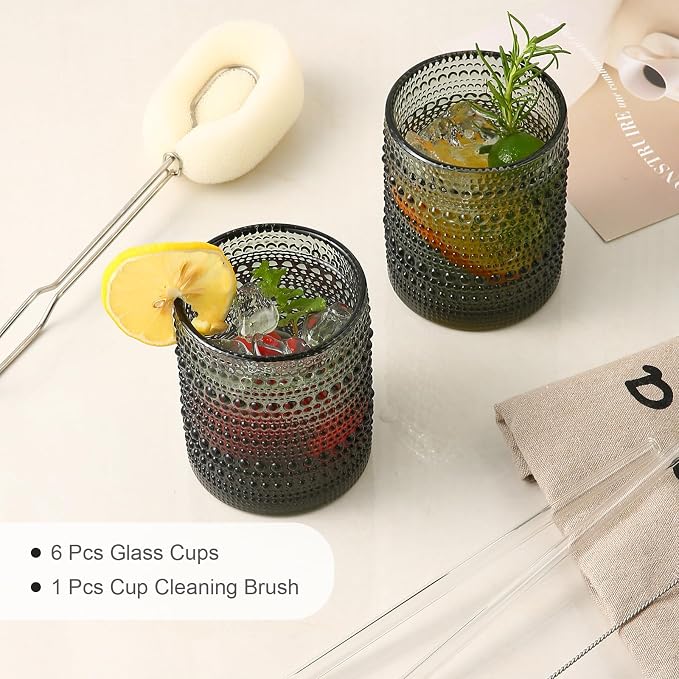 ZMOWIPDL Vintage Glassware Drinking Glasses Set of 6, 12 oz Hobnail Glass Cups - Image 5