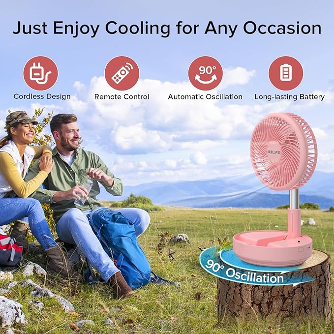 Belife X8 Portable Fan, 7200mAh Battery Powered Rechargeable, Oscillating USB - Image 4